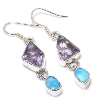 Natural Pink Amethyst Gemstone 925 Solid Sterling Silver Jewelry Earring 2" D9e33