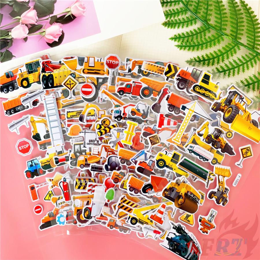 12Sheets/set Engineering Vehicle Rewards Sticker Puffy Bubble Toys Stickers