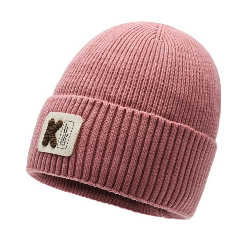 

Letter K Printing Knitted Cap Beanie Hat Windproof Fashion Warmth Solid Color рожевий