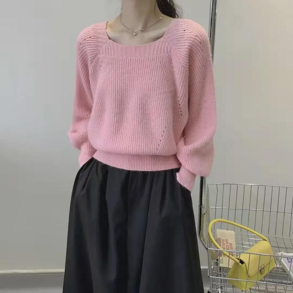 European Style Women's Lantern Sleeve Knitted Sweater Top