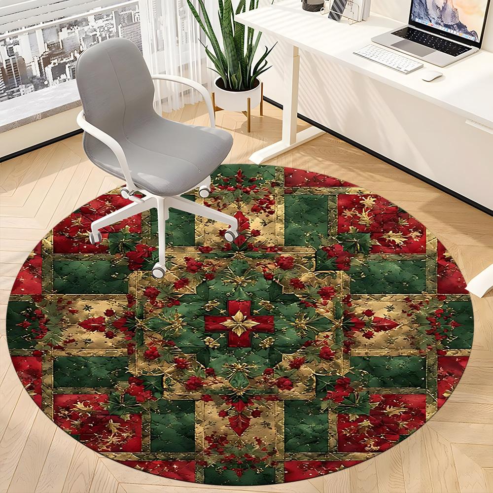 1pc Christmas Quilt Office Round Rug, Carpet for Office, Gaming, Lightweight Round Floor Mat yy260205062