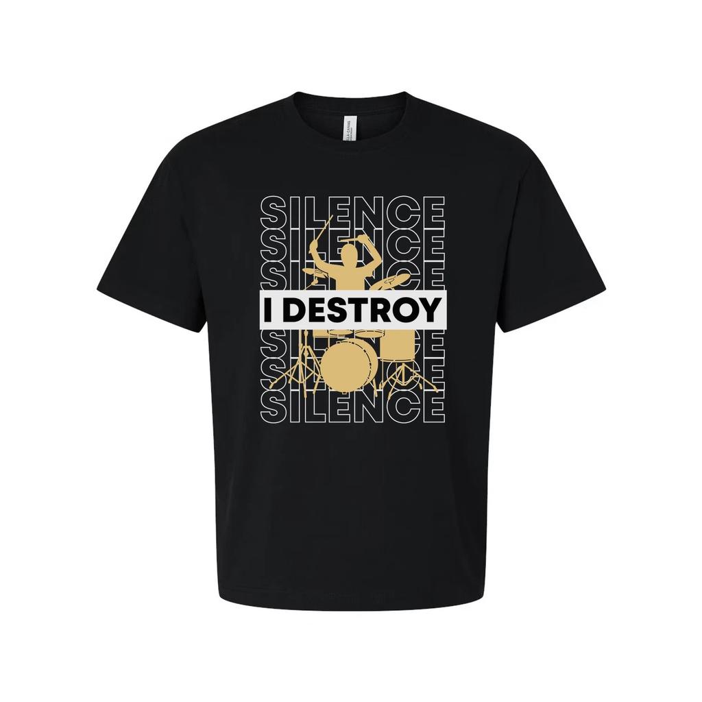 I Destroy Silence Drummer Graphic T Shirt Unisex Casual Short Sleeve Studio Appa
