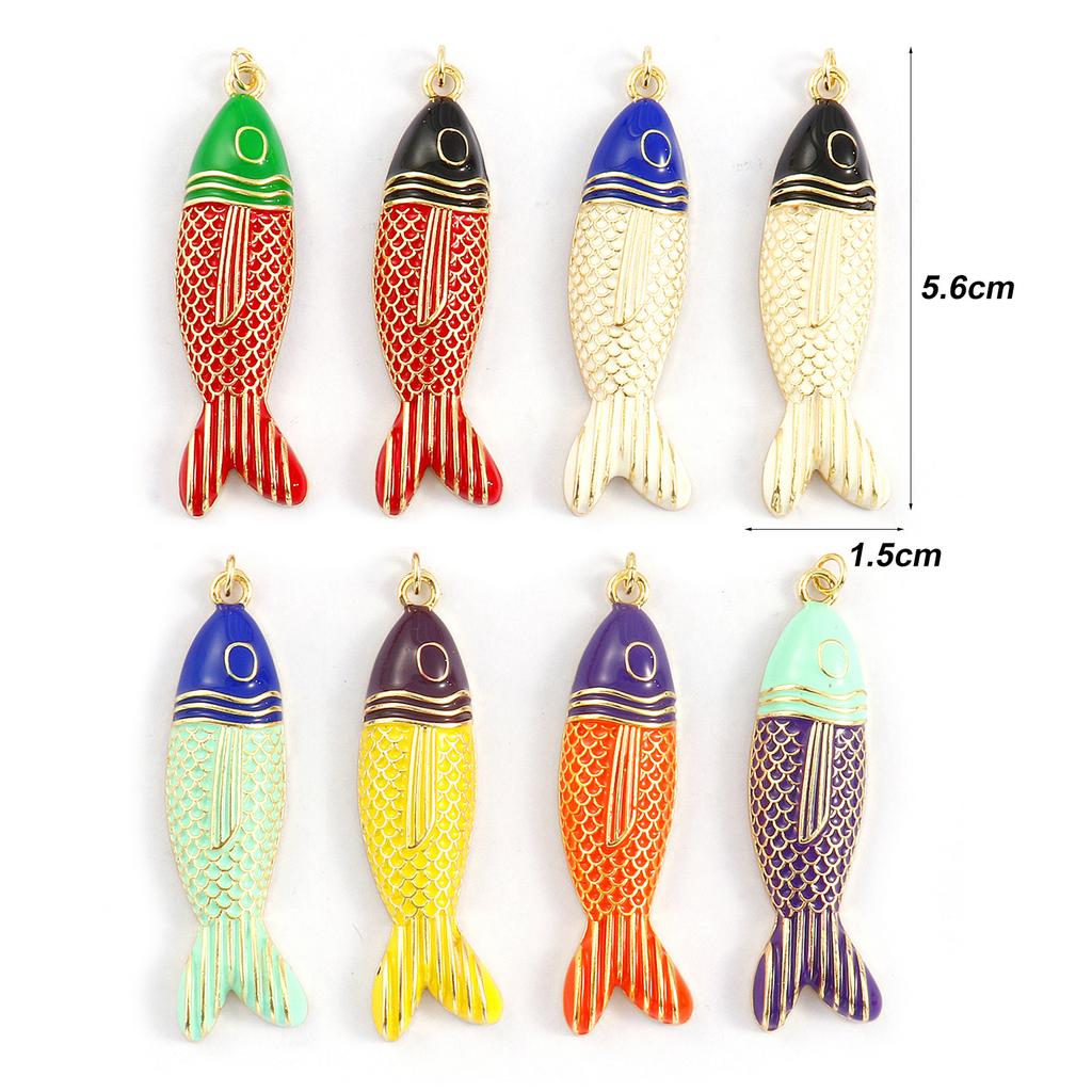 Doreen Box 1 Stück Messing Fisch Anhänger 18 Karat Vergoldet Emaille Fisch Tier Ozean Schmuck Charms für Halskette Zubehör 5,6 cm x 1,5 cm