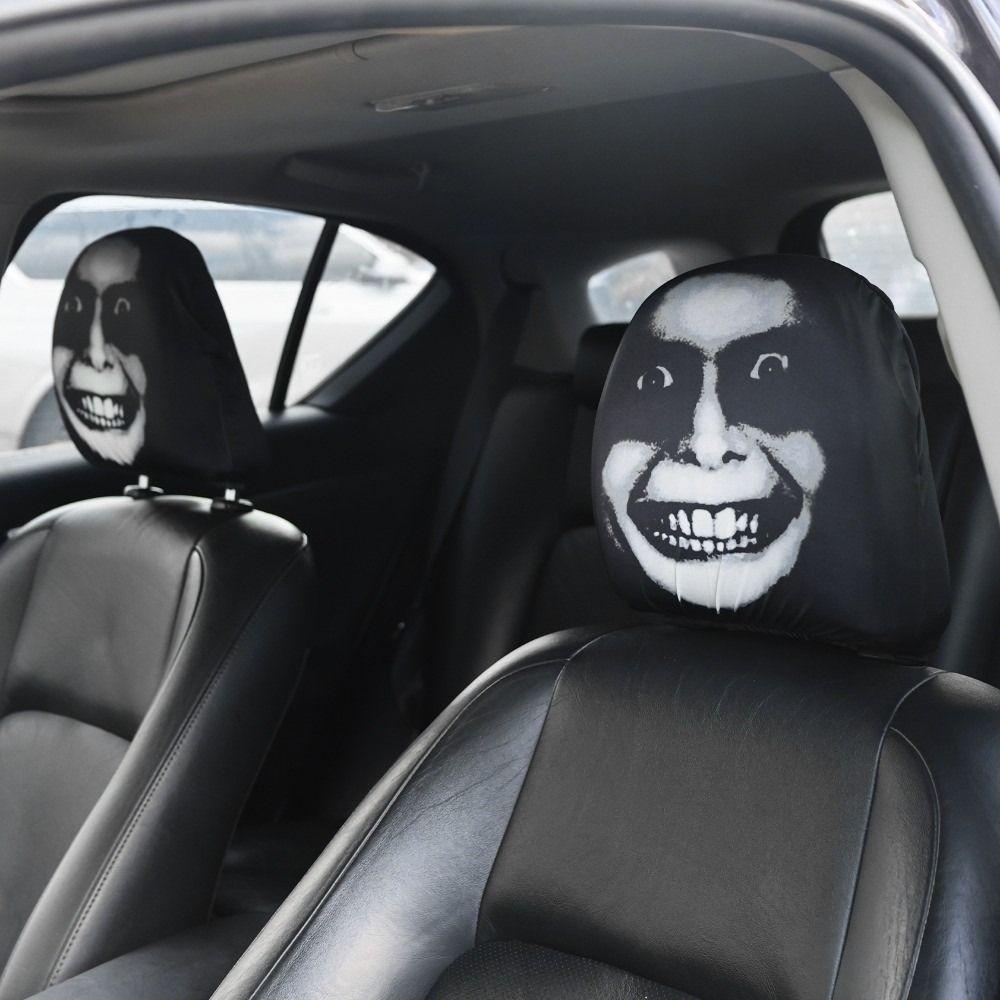2 Stück Universal Autositzbezug Schwarz Totenkopfmuster Autositz Kopfstütze Auto Kopfstützbezug Halloween
