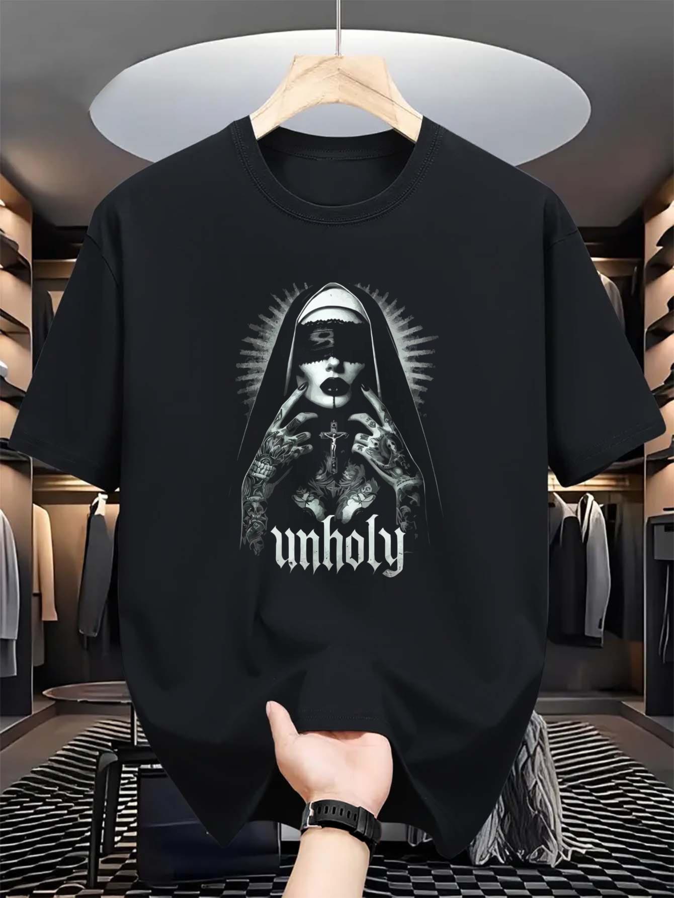 

Gothic Horror T-Shirt Featuring an Edgy Tattooed Nun And Baphomet Symbol XXXXL