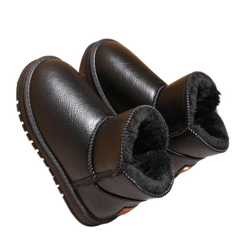 Snow Boots Winter Velvet Thickened Large Cotton Shoes Bread Black Leather Surface Fur Integrated
