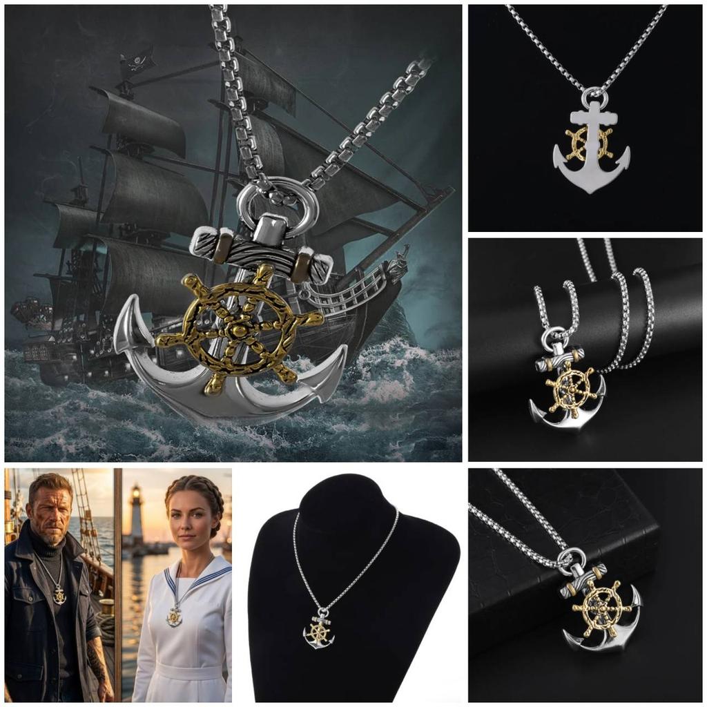 Vintage Retro Anchor Wheel Boat Ship Pendant Necklace Chain Unisex Men Women Fashion Gothic Amulet Talisman Jewelry Party Gift