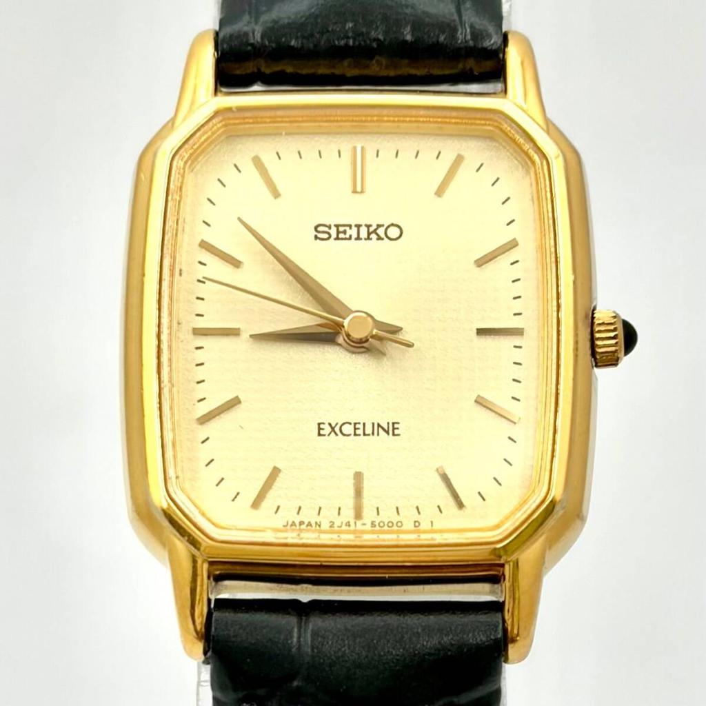 SEIKO Exceline Watch Gold Rectangular 950147 New Strap [New Battery] Ladies' 2J41-5000