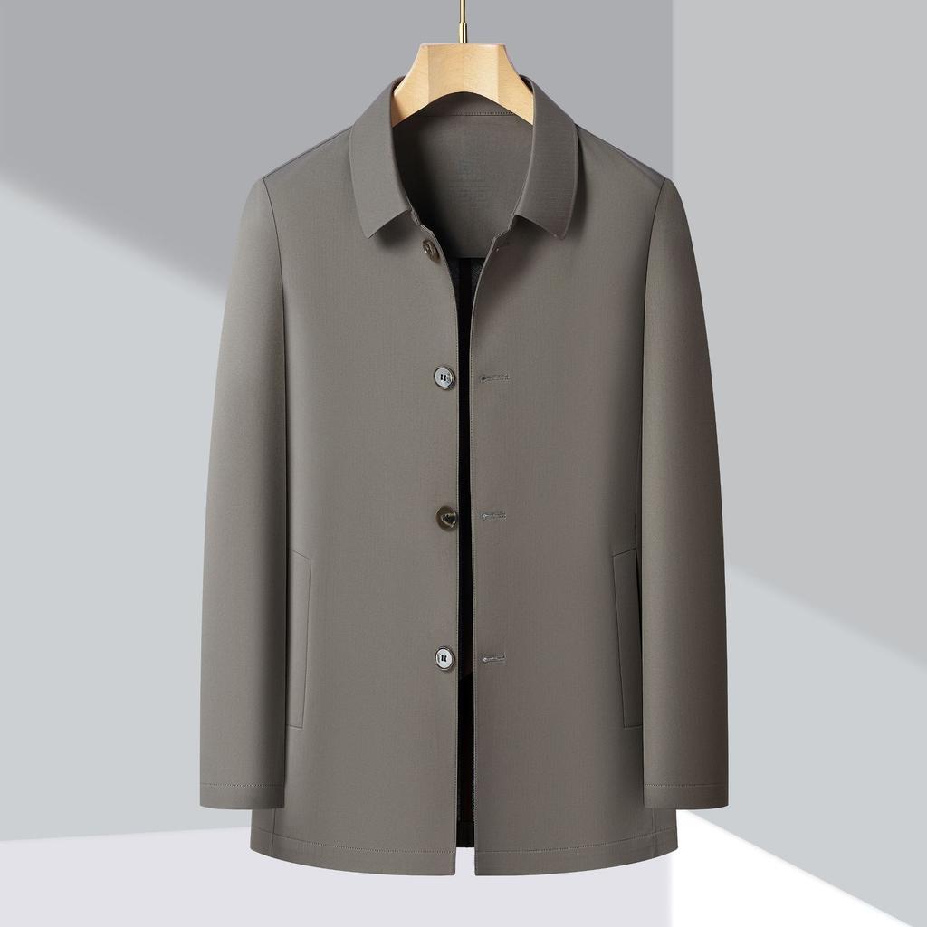 Middle-aged and Elderly Spring and Autumn Thin Lapel Button High-end Jacket for Men's Business Casual Daddy Jacket Simple Casual