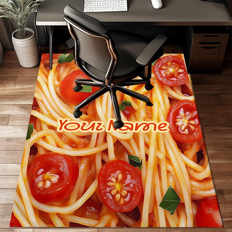 1PC Custom Name Spaghetti Cherry Tomato Sauce Theme Floor Mat Ideal for Living Room, Game Rooms, Office, Bedroom, Floor Mat Playful Design