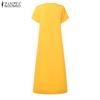ZANZEA Women Casual V-Neck Summer Short Sleeve Long Dress