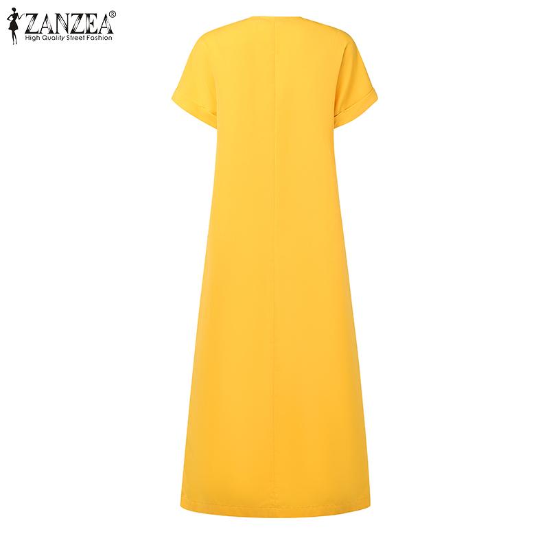 ZANZEA Women Casual V-Neck Summer Short Sleeve Long Dress