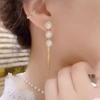 925 Sterling Silver Long Tassel Korean Earrings with Faux Pearl Ear Studs
