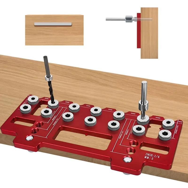 1 Set Handle Pitch Punch Hole Locator, Shelf Pin Drilling Guide Jig,Aluminum Pocket Hole Jig Kit,Straight Hole Drilling Template