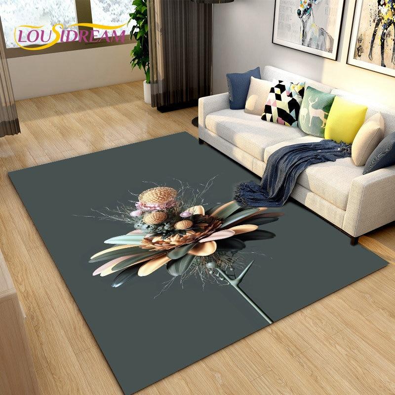 3D Daisy Flower Pattern Area Rug,Carpet Rug for Living Room Bedroom Sofa Doormat Kitchen Decoration,Kids Play Non-slip Floor Mat