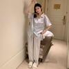 Lapel Floral Printing Ice Silk Pajamas Women'S Summer Light Luxury Loungewear Short Sleeves Can Be Worn Outside