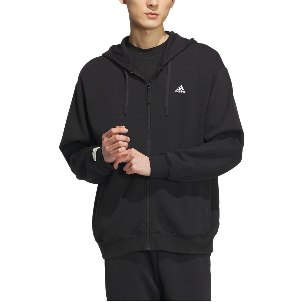 Adidas Hooded Zipper Fleece Thick Sports Casual Jacket Unisex Jacket Black IV7607
