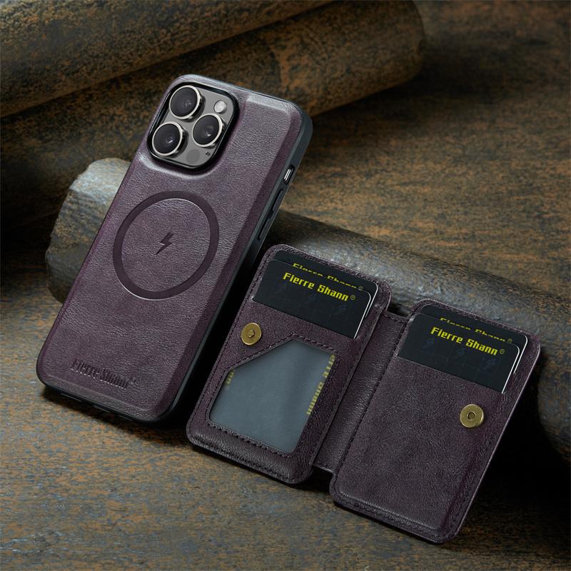 

Luxury Leather Wallet Phone Case for iPhone 16E 16Pro 15 14 13 12Pro 11 XS Pro Max Compatible Magnetic MagSafe Wireless Charging For iPhone 16E фіолетовий