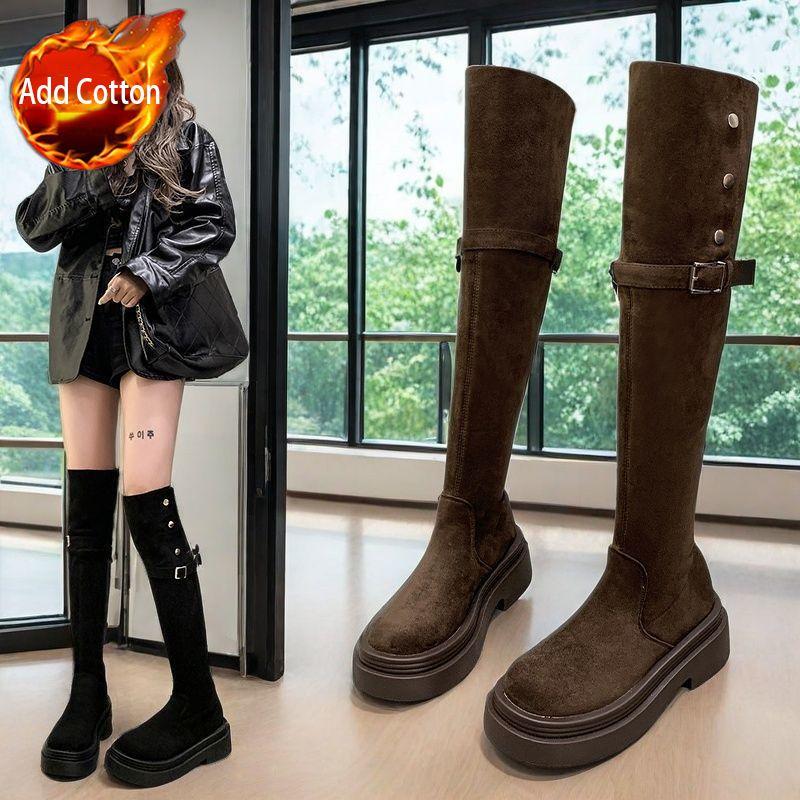 Fashion Autumn Winter Fleece-Lined Ladies Knee High Shaft Shoes Designer Luxury Hot Fashion 2025 Demi-season Goth 39 Women's Long Boots
