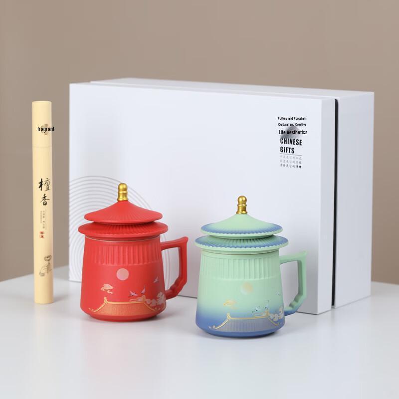 MULTIPOTENT Forbidden City Auspicious Crane Pair Tea Mug Gift Set