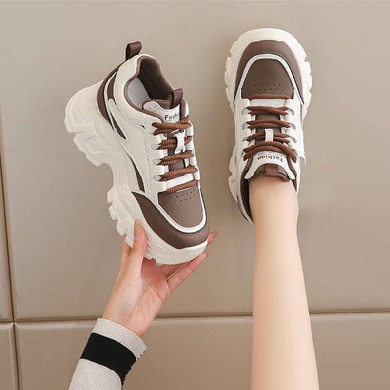 Fashion Fashion 2025 Spring Autumn Platform Sneakers Women Shoes Korean Lace Up Chunky Sneakers Mixed Color Women's Vulcanize Shoes