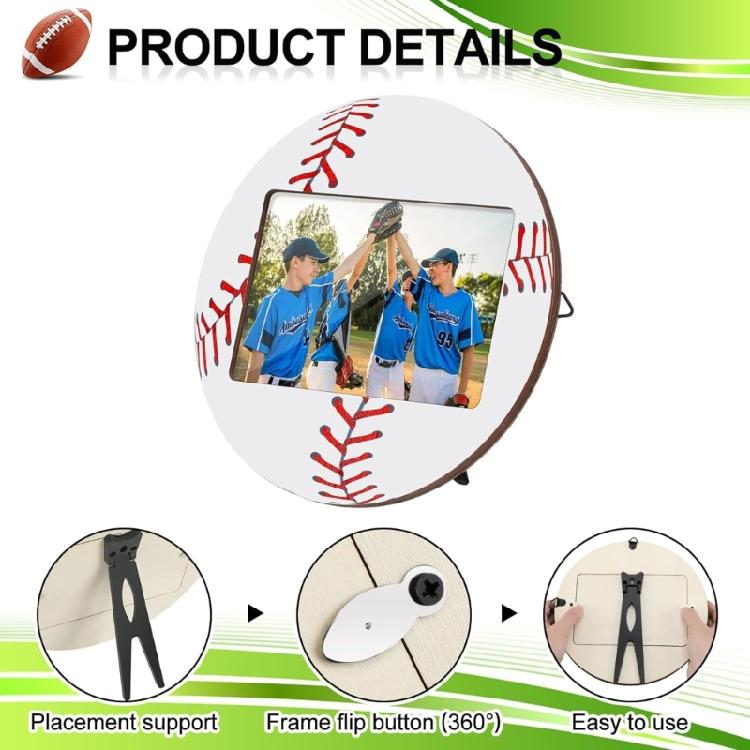 2Pcs Sports Themed Wood Photo Frames Baseball Soccer Desktop Display Pictures Holders for Team Memories and Gifting