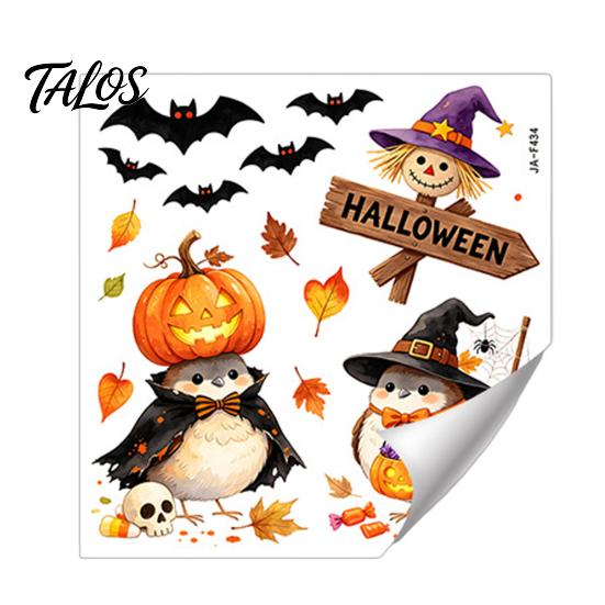Seasonal Wall Decor for Living Room Cartoon Halloween Sticker, Self Adhesive PVC Removable Decal, Wizard Holiday Art Birds Scarecrows Jack-o-lanterns