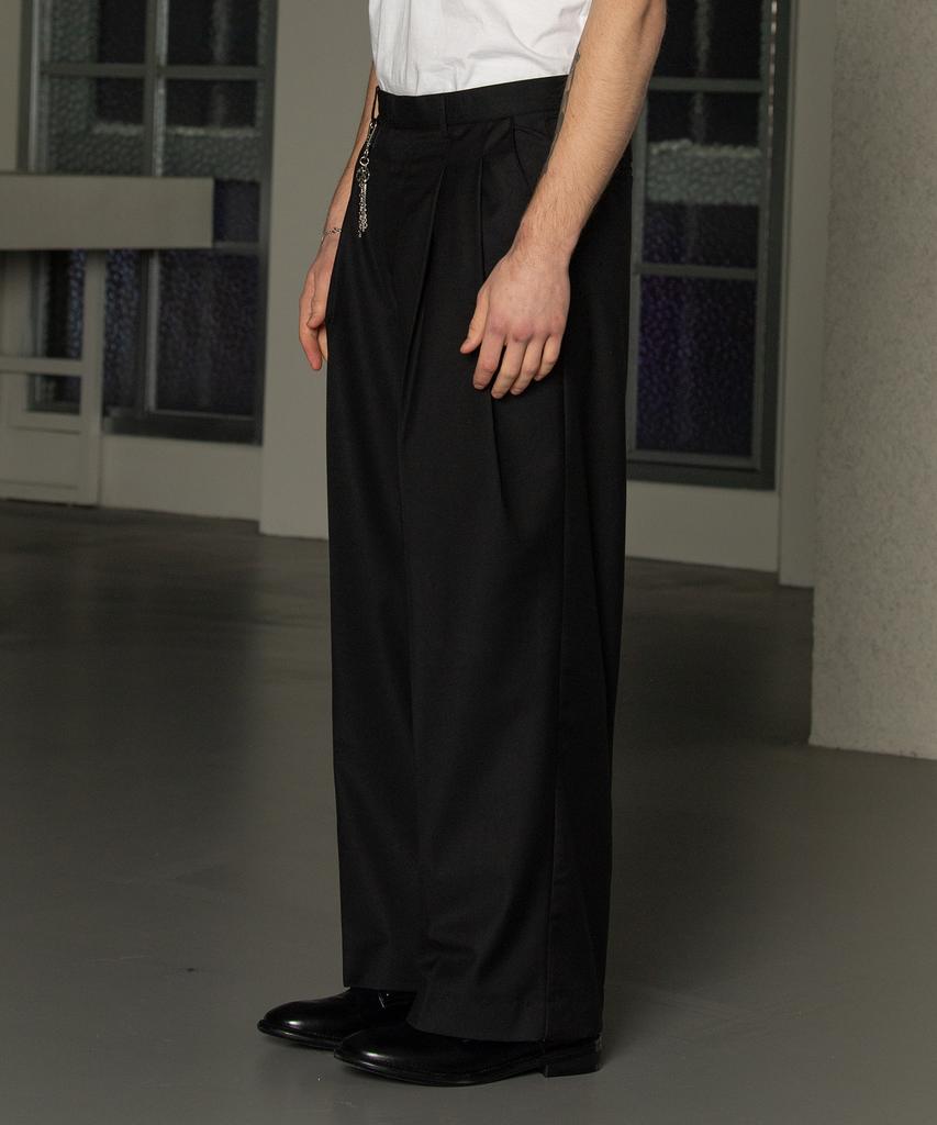 Dekkoloso Tailored Double-Pleat Wide Slacks [Black]