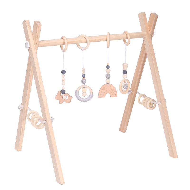Nordic Wooden Baby Fitness Toy with Bells and Hanging Ornaments