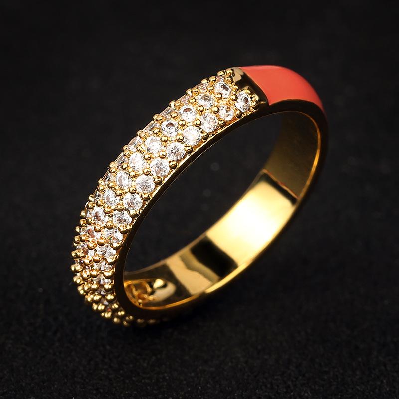 European and American Style Simple Gold Plated Oil Dripping Ring Zircon Enamel Geometric Ring