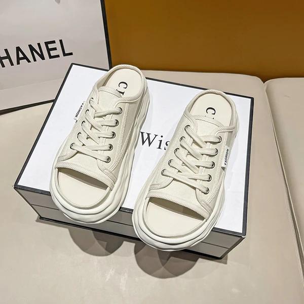 

Туфли на плоской подошве с открытым носком, женские тапочки, повседневные шлепанцы на платформе, женские мокасины, роскошные летние туфли 2024 года из искусственной кожи, домашняя обувь 40 бежевый