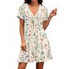 Damen Mini-Kleid mit kurzen Ärmeln, V-Ausschnitt und Blumenprint aus weichem Stoff mit lockerer Passform für den täglichen Gebrauch und Freizeit