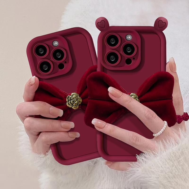 ins Korean style applies to Samsung S25ultra mobile phone case velvet bow A24 three-dimensional advanced sense A04E
