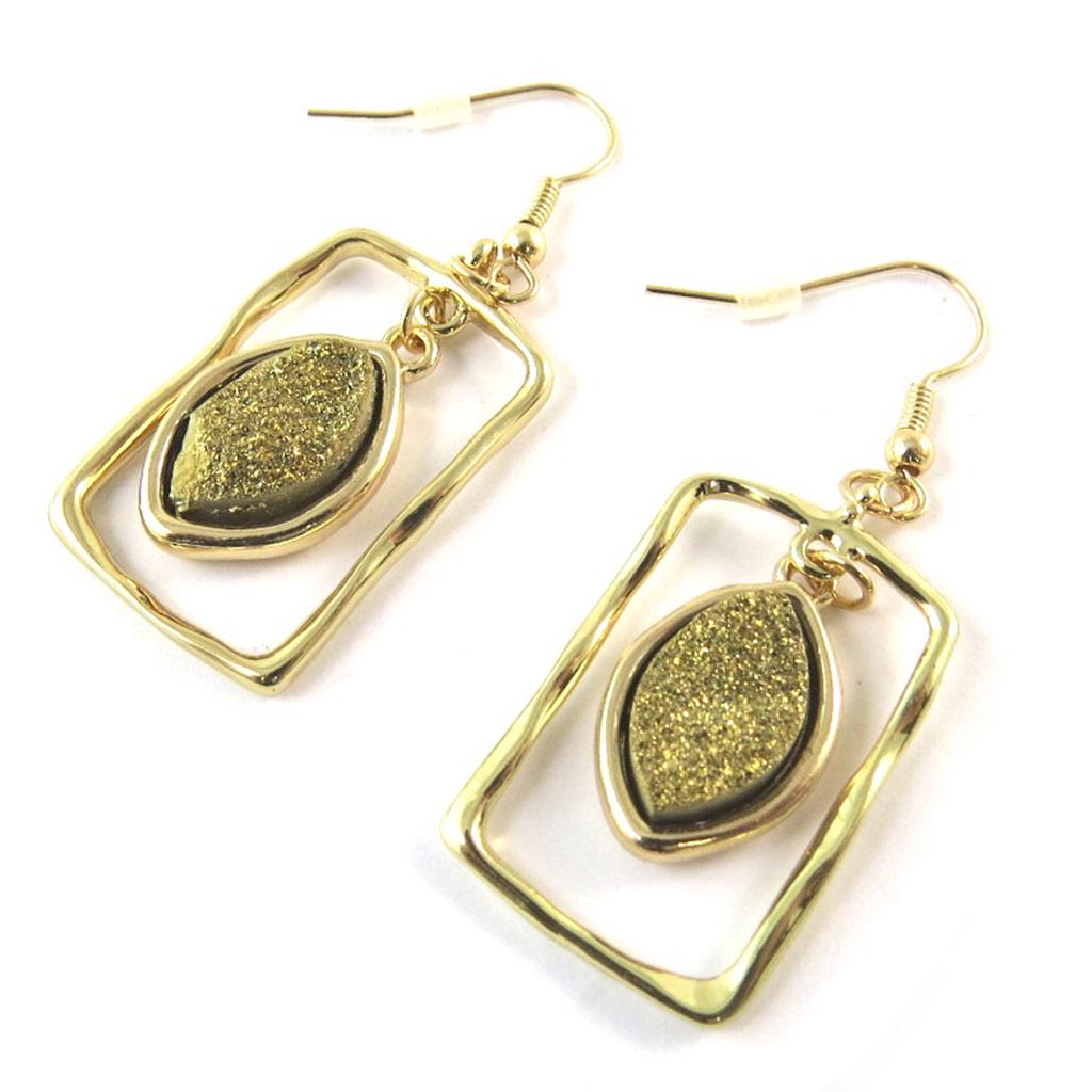 Les Trésors De Lily [P0108] - Golden 'Mineralia' Designer Earrings