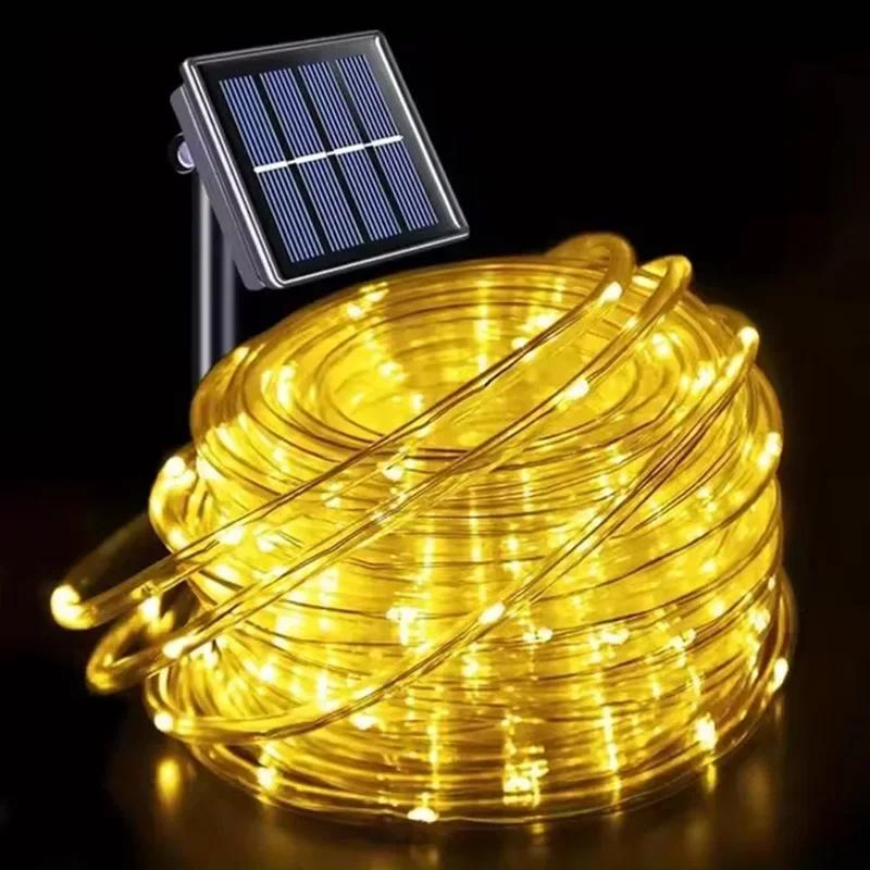7m 12m Solar 100LED Lights Outdoor Garden Solar String Rope Lights Outdoor Led Garland Lamp for Wedding Party Decoration 8 Modes