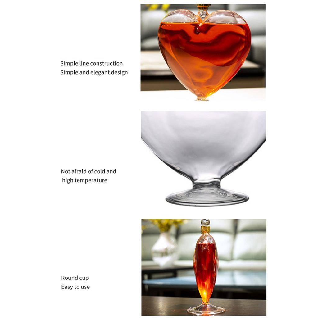 Umělecká dutá skleněná karafa ve tvaru srdce pro víno a skotskou whisky s hladkým povrchem, skleněný dávkovač vína pro domácí bar