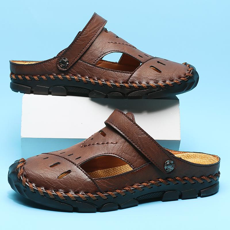 Men Retro Slippers Outdoor Summer Clogs Brown Hiking Sandals Black Beach Shoes Plus Size 46 47
