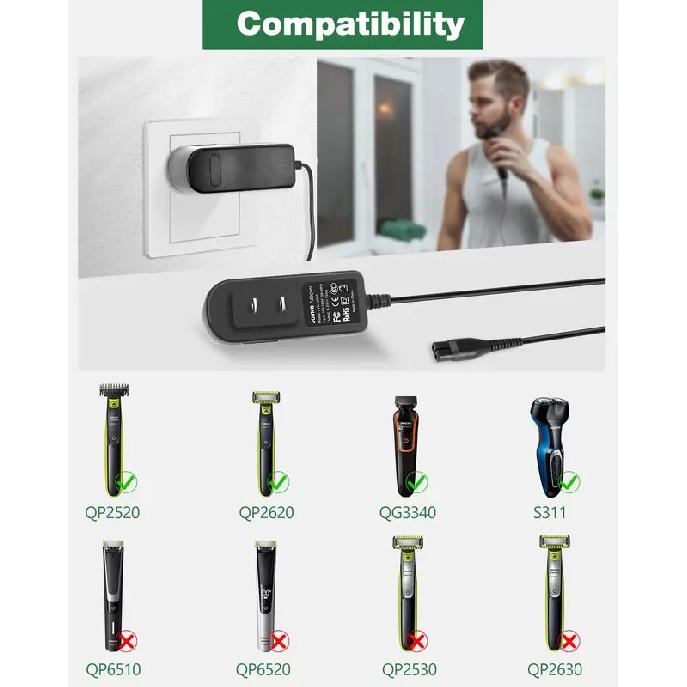 4.3V70mAShaver Charger Fit for Philips Norelco Oneblade QP2520 / 90/ 70 / 72 Replace A00390 All-in-One Grooming