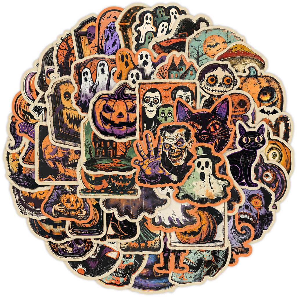50 Retro Halloween Graffiti Stickers Mobile Phone Computer Skateboard Waterproof Decorative Stickers Halloween Holiday Stickers