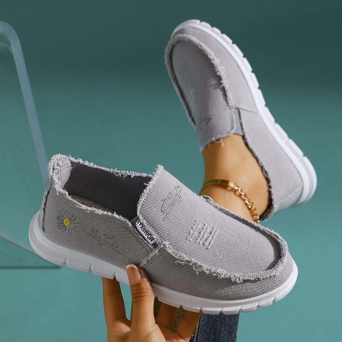 

Женские повседневные низкие кеды из стираного холста с дизайном «ромашка» 39 серый