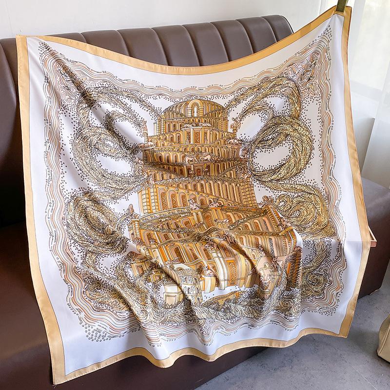 Luxury Brand Square Scarf Design Shawl Wrap 90cm Print Twill Silk Women Hijab Female Foulard Headband Bandana