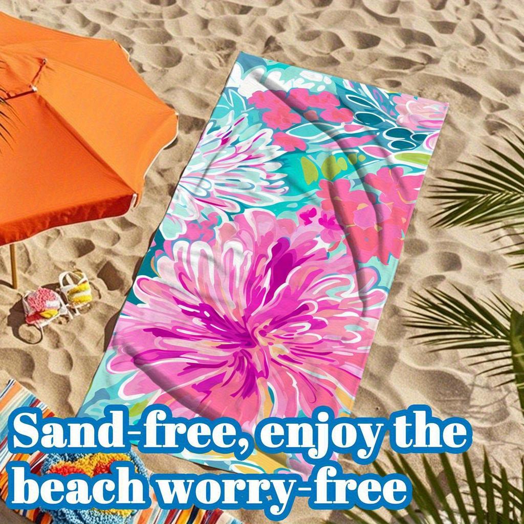 Tropical Floral Bath Towel - Vibrant Pink Design, Soft Absorbent, Perfect for Summer Relaxation, Adds Beauty To Your Beach Days