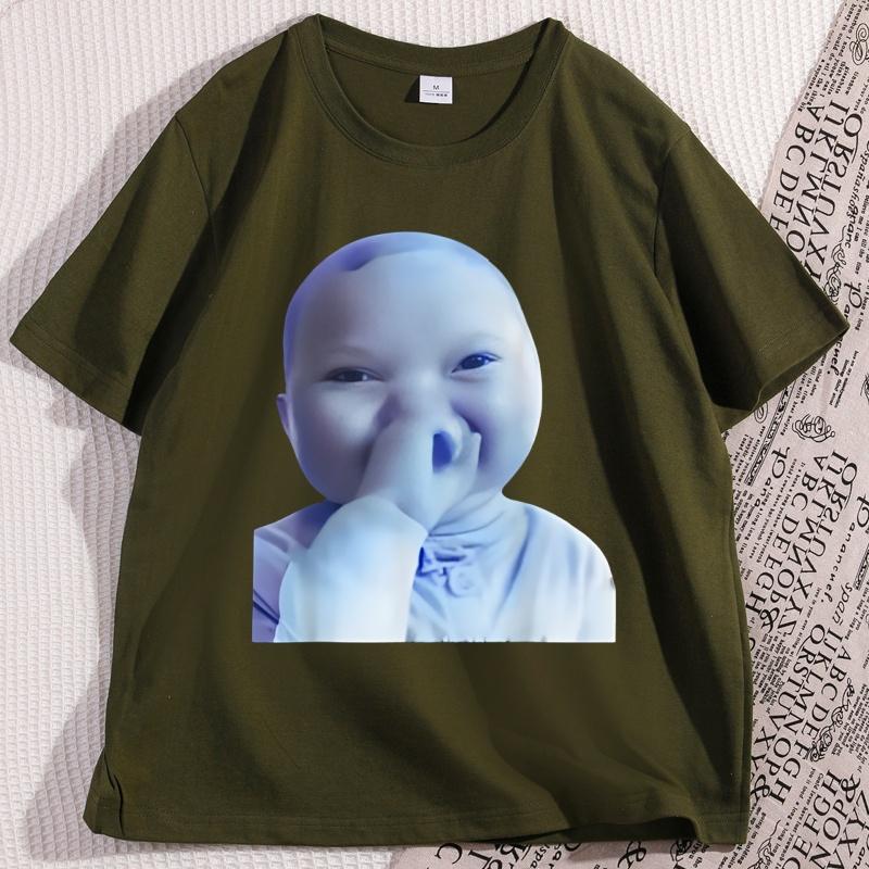 Ai Baby Holding Laugh Meme Viral Trend T Shirt Unisex Women Fashion Casual Cotton Tshirt Funny Graphic Tees Round Neck Loose Tees
