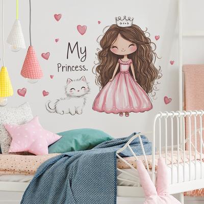 Cartoon Princess Kitten Love Bedroom Living Room Home Wall Background Beautification Decoration Wall Stickers