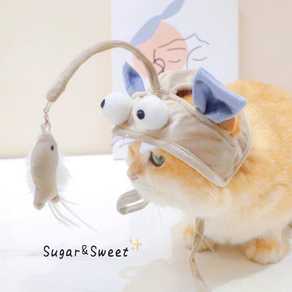 Yellow Pet Hat with Feather Teaser for Cats & Dogs