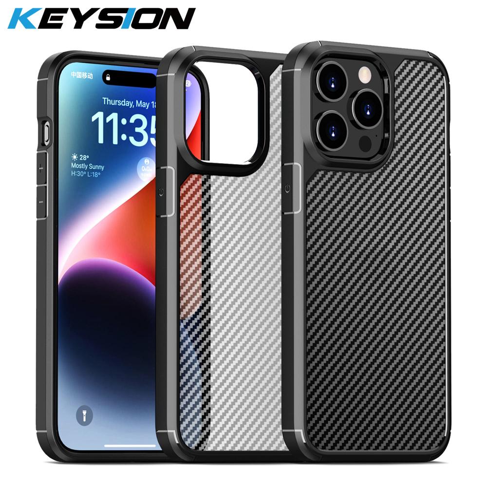 

Противоударный чехол KEYSION для iPhone 15 Pro Max 15 Plus, матовая задняя крышка из углеродного волокна с текстурой для iPhone 14 13 12 11 Pro Max for iPhone 15 чёрный