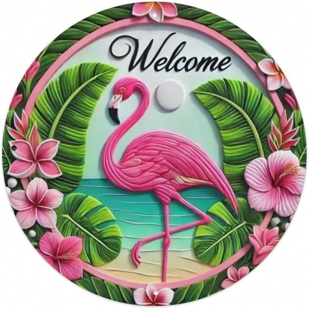 Retro Pink Flamingo Tin Sign 8x8 Inch Metal Wall Art Living Room Decor