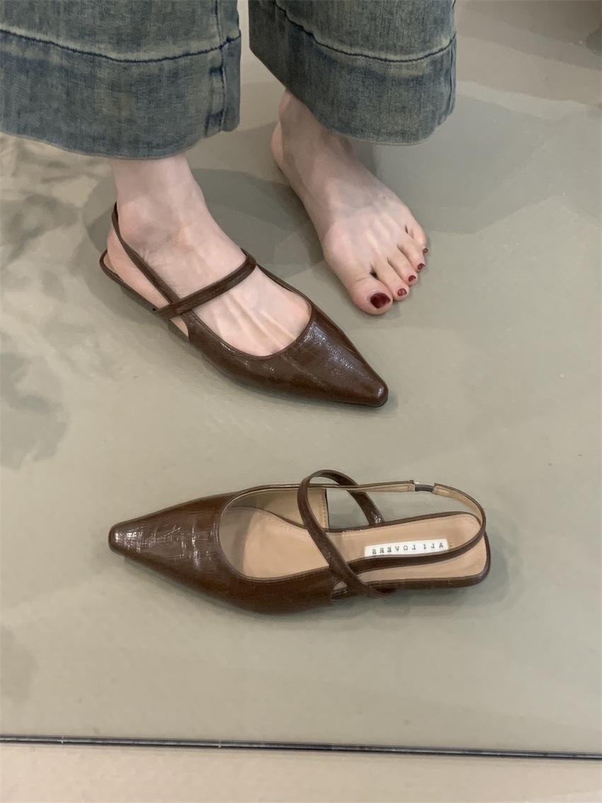 Sandals Skirt-Matching Square Toe Low Cut Pumps French Style Elegant Elegant Simple Low Heel Slingback 35