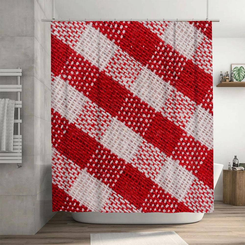 Red White Woven Checkered Shower Curtain For Bathroom Decor Polyester Waterproof Bath Mat Cover With Hook Ring Set In Home Garde