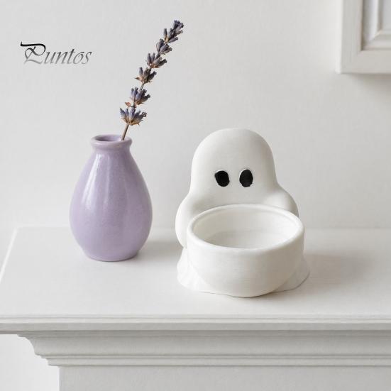 Cute Ghost Tealight Stand Halloween Candle Holder, 3D Printed Tea Light Holder for Small Aromatherapy Scented Candles, Tabletop Candy Dish Party Decor